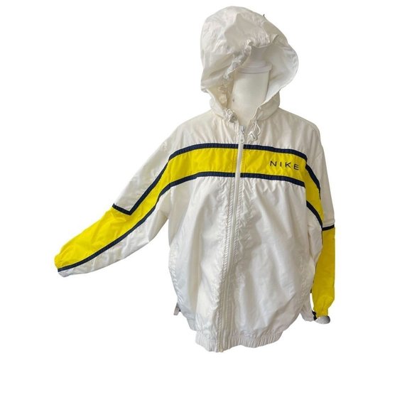 Nike Jackets & Blazers - Nike White with Navy & Yellow Stripe Full Zip Up Jacket with Hood